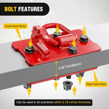 Nilight 2PCS Tractor Bucket Hooks with Tie Down Ring, Grade 70 Grade Forged Steel Bolt-On Grab Hook with Back Plates for Tractor Bucket RV UTV Truck MBS 15000 lbs, Red, 2 Years Warranty