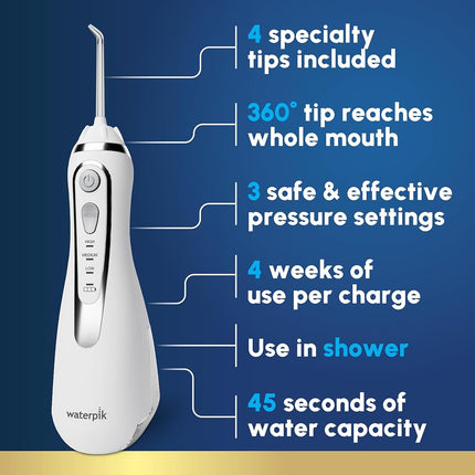 Waterpik Cordless Advanced Water Flosser For Teeth, Gums, Braces, Dental Care With Travel Bag and 4 Tips, ADA Accepted, Rechargeable, Portable, and Waterproof, White WP-560, 8 Piece Set