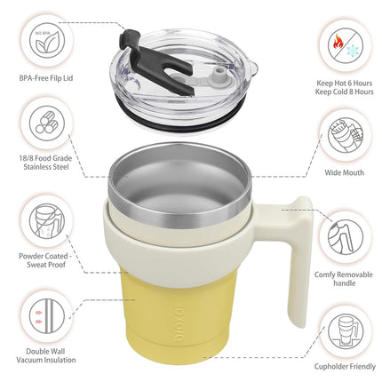 BJPKPK 10oz Stainless Steel Double Wall Insulated Tumbler with Handle and Straw Lid,Lemon