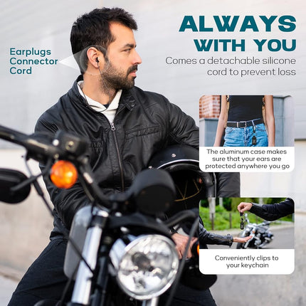 Motorcycle Earplugs 2 Pairs, Wind Noise Reduction & Audible Hearing Protection Reusable Earplugs for Motor Racing, Motorbike, Motorsports, Touring, Riding, Shooting - Comfort Under A Helmet