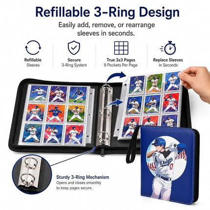 HBK Baseball Card Binder 900 Pockets, PU Leather with 50 Sleeves