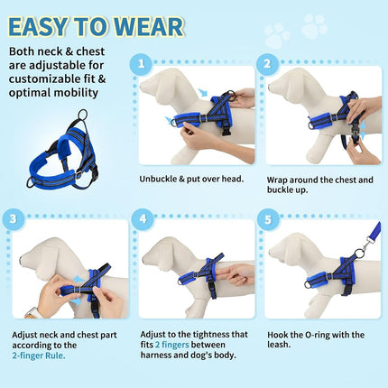 Lukovee Dog Leashes for Small Dogs, Lightweight Soft Small Dog Harness Neck & Chest Adjustable, Reflective Harness Anti-Twis Puppy Harness Vest Harness (Meduim, Blue)