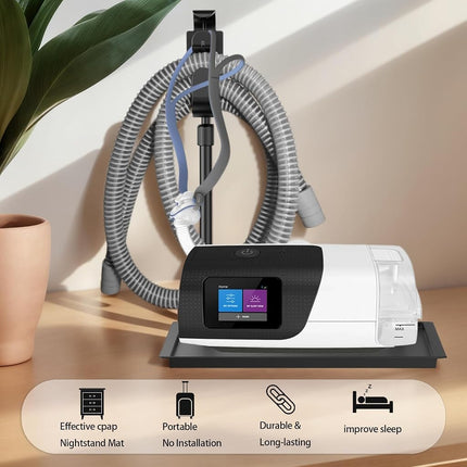 CPAP Protector Mat & CPAP Hose Holder - Bedside Organizer with Retractable CPAP Hook for CPAP Mask & Tubing, Keeps CPAP Supplies Neat and Tidy, Enhances Sleep Quality (Black)