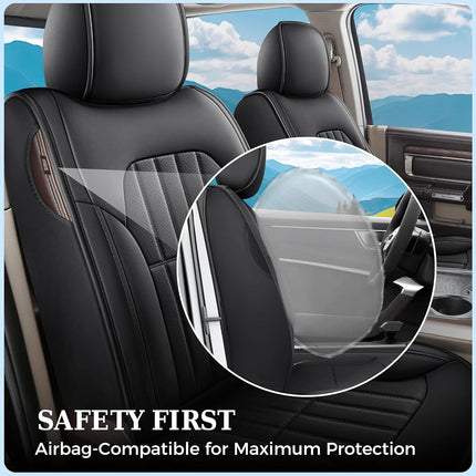 Truckiipa Dodge Ram Seat Covers Full Set, Full Coverage Luxury Car Seat Covers Waterproof Leather Protector Pickup Truck Accessories, Custom Fit for 2002-2023 Ram 1500 2500 3500 Crew Mega Cab
