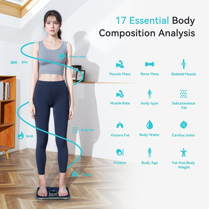 Pèse-personne intelligent avec double écran, balance de salle de bain numérique de haute précision, analyse 17 mesures de composition corporelle, pèse-personne de Weight Watchers pour le poids et la graisse corporelle