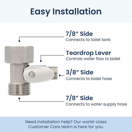 Válvula de cierre de agua fría en T para bidés LUXE Bidet de 7/8" x 7/8" x 3/8", solo compatible con accesorios de bidé de la serie NEO Plus (acabado en níquel)