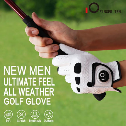 FINGER TEN Golf Gloves Men with Ball Marker 2 Pack (Cadet ML, Left Hand)