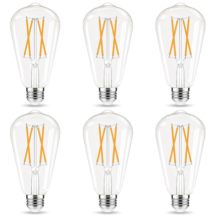 GvvooHome LED Edison Bulbs, E26 Bulb 60 watt Equivalent, Non-Dimmable, Soft White 2700K, ST58 Vintage Light Bulbs, 90+ CRI, 6W 600LM, E26 Medium Base, Clear Glass, 6 Pack