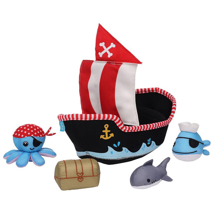 Manhattan Toy Neoprene Pirate Ship 5 Piece Floating Spill n Fill Bath Quick Dry Sponges and Squirt Toy