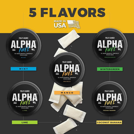 Fully Loaded Alpha Fuel Nootropic Pouches (Coconut Banana Fuel) - Nootropic Energy Pouches with Caffeine, Alpha GPC, Tyrosine, Taurine, Guarana and More