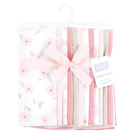 Hudson Baby Paños para eructar de Franela Unisex para Bebé 12pzas, Conejita Miel Rosa, Talla Única