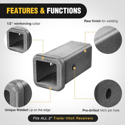 Nilight Hitch Adapter 2" x 6" Combo Bar Trailer Receiver Tube Weld-on Raw Steel Hitch Bar