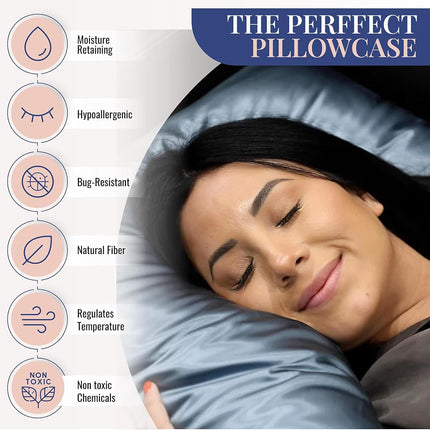 BLISSY Blissy Silk Pillowcase - 100% Pure Mulberry Silk - 22 Momme 6A High-Grade Fibers - Satin Pillow Cover for Hair & Skin - Regular, Queen & King with Hidden Zipper (King, Ash Blue)