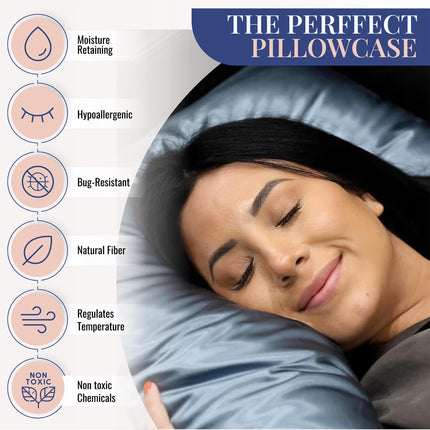 BLISSY Blissy Silk Pillowcase - 100% Pure Mulberry Silk - 22 Momme 6A High-Grade Fibers - Satin Pillow Cover for Hair & Skin - Regular, Queen & King with Hidden Zipper (King, Ash Blue)