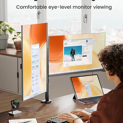 ErGear Dual Monitor Stand for 13 to 32 Inch Screens, Dual Monitor Arm Ergonomic Viewing Angle - Adjustable Tilt 90°/ Swivel 180°/ Rotate 360°/ VESA 75/100mm
