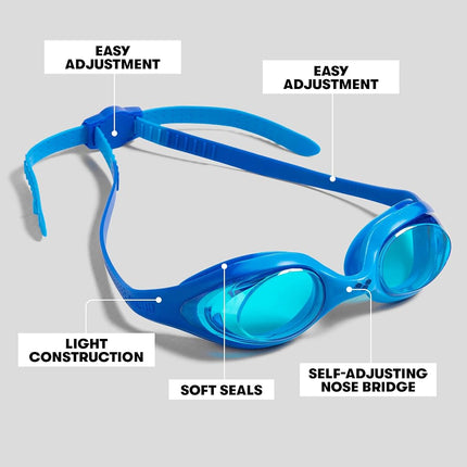 arena Spider Junior Children's Swimming Goggles, Standard Pool Goggles with Anti-Fog Lenses and UV Protection, Self-Adjusting Nose Bridge, Hypoallergenic Silicone Seals