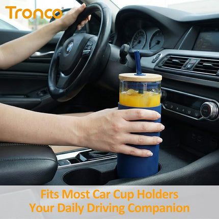 Tronco 24 oz Glass Tumbler with Lids and Straws, Reusable Iced Coffee Cups