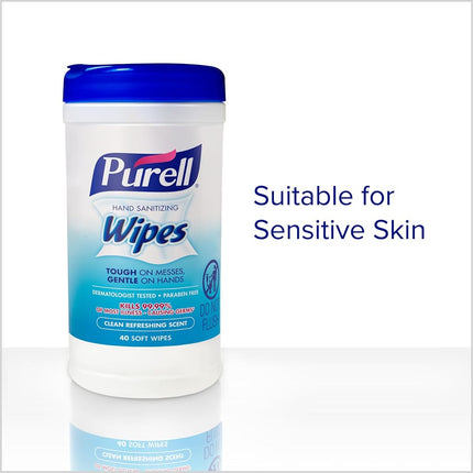 PURELL Hand and Face Sanitizing Wipes - Clean Refreshing Scent Non-Alcohol Wipes 40 Count Canisters (Case of 6) - 9120-06-CMR