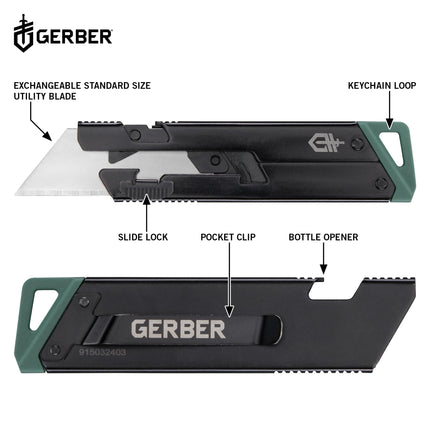Cuchillo multiusos Gerber Gear EAB, se engancha al bolsillo o llavero con hoja de afeitar reemplazable para uso diario, equipo EDC con cúter retráctil, negro delgado