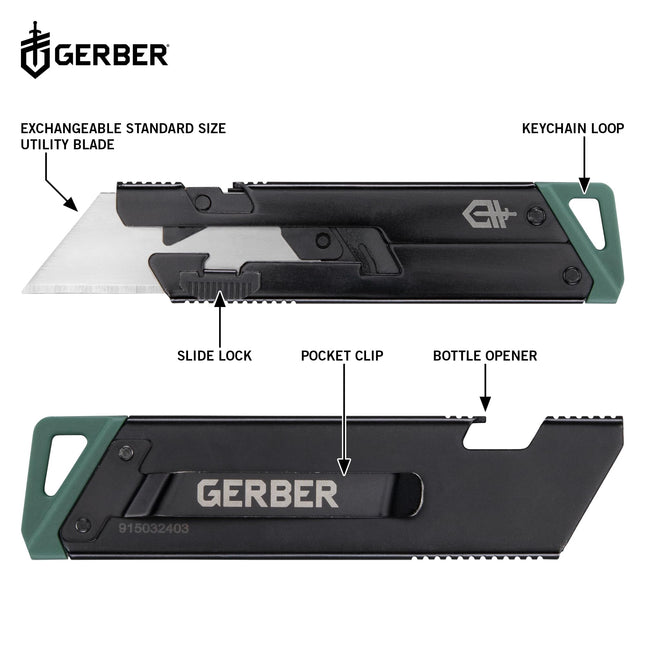 Gerber Gear EAB Utility Knife, Clips to Pocket or Keychain with Replaceable Razor Blade for Everyday Carry, EDC Gear with Box Cutter Retractable, Slim Black