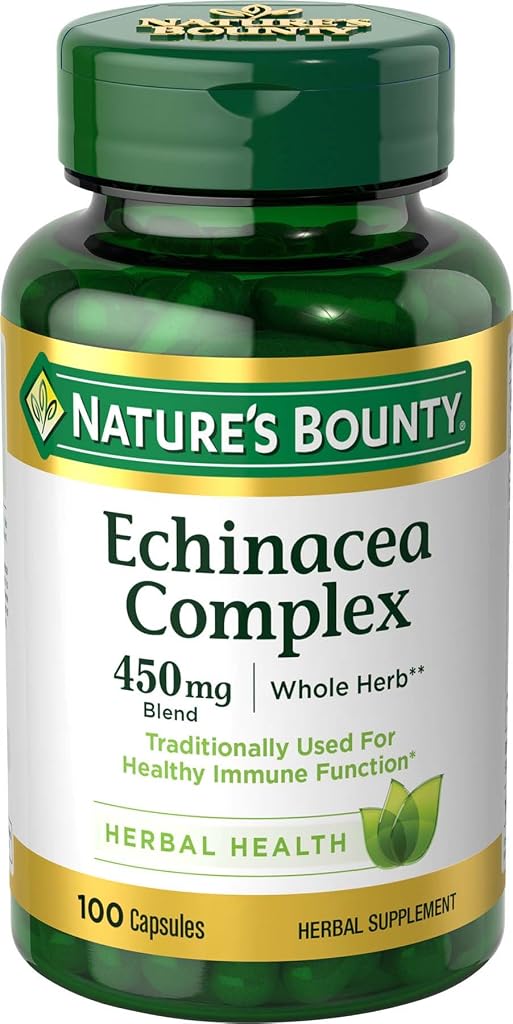 Nature's Bounty Echinacea Complex Pills and Herbal Health Supplement, Supports immune Function, 450mg, 100 Capsules