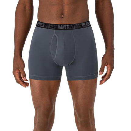 Hanes Men's Moves Performance Boxer Brief, Total Support Pouch, Regular/Trunk/Long Leg, 3-Pack, 8", Grey/Black, L