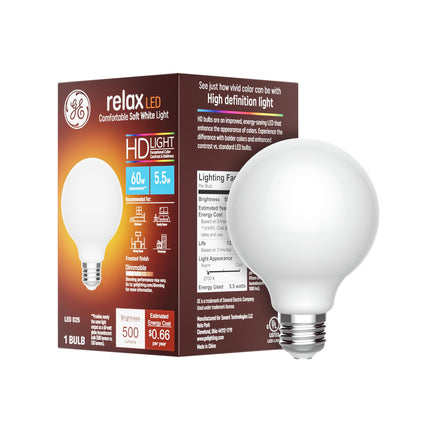 GE Relax LED Globe Light Bulbs, 5.5 Watt (60 Watt 