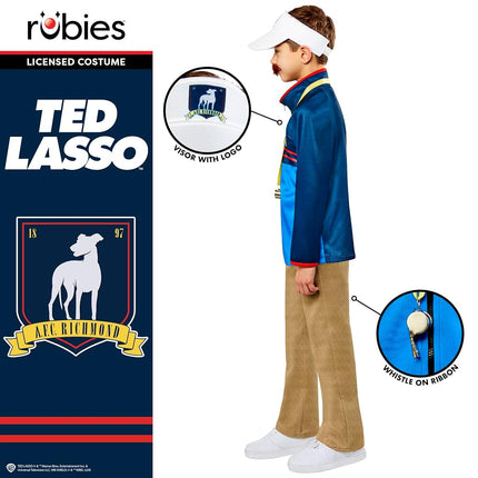 Rubies Ted Lasso kids costume with jacket, visor, moustache and whistle