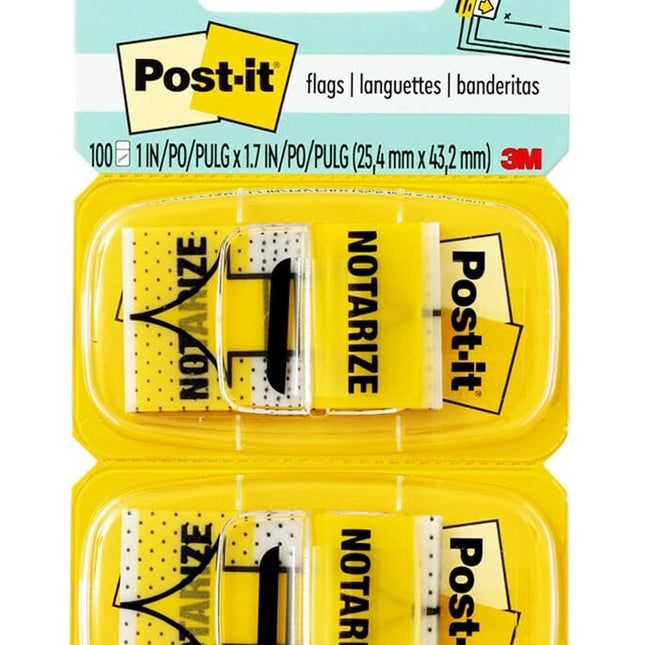 Post-it Notarize Flags, 50/Dispenser, 2 Dispensers/Pack, 1 in Wide, Yellow (680-NZ2)