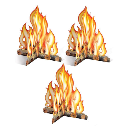 Beistle 3-D Paper Campfire Centerpieces, 12" Tall, Set of 3 - Summer Bonfire Themed Party Supplies, Outdoor Camping Birthday