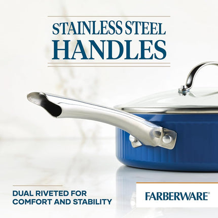 Farberware Style Sauteuse Antiadhésive avec Couvercle, Compatible Lave-Vaisselle, 2,8 Litres - Bleue
