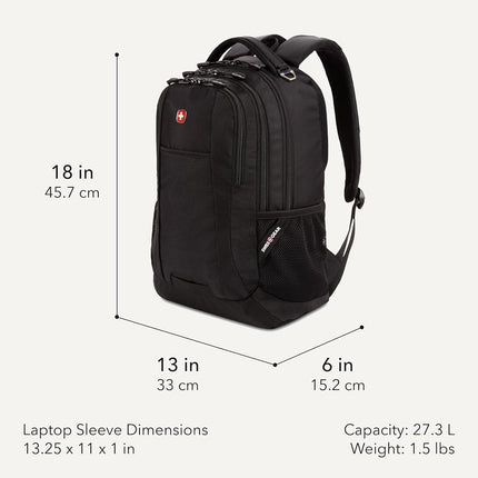 SWISSGEAR Cecil Laptop Backpack Fits up to 16-Inch Laptop, Daypack for Travel and Work, Black, 18-Inch