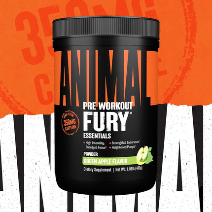 Animal Fury Pre-Workout Energy Supplement with Amino Acids, Green Apple 30 Servings