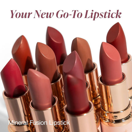 Mineral Fusion Long-Lasting Lipstick, Vivid & Smudge-Free Lip Color with Avocado Oil, Cocoa Seed Butter, Free of FD&C Dyes, Paraben and Gluten, Plum Wine