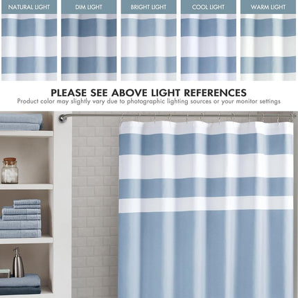 Madison Park Shower Curtain Waffle Weave Striped Pieced Design Fabric Shower Curtain with 3M Scotchgard Moisture Management Premium Spa Quality Modern Shower Curtains for Bathroom Tall 72"x84" Blue