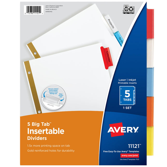 Avery Big Tab Insertable Dividers, 5 Multicolor Ta