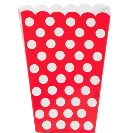 Ruby Red Polka Dot Paper Treat Boxes (20cm x 15cm) Pack of 8 - Stylish Party Favor Packaging for Celebrations & Events