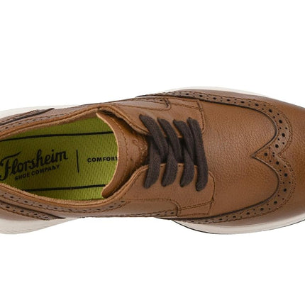 Florsheim Chaussures basses à lacets Lakes Jr. pour homme, bout golf, cuir fraisé cognac/semelle blanche, 11 UK enfant