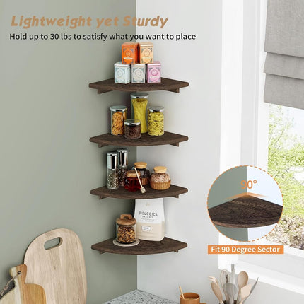 Forbena 4 Pack Corner Shelves Wall Mounted Corner Shelves Wooden Corner Wall Shelf for Bathroom Kitchen Bedroom Living Room 4 Pack Rustic Brown)