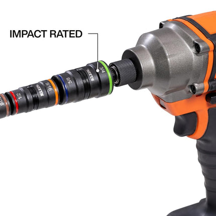 Klein Tools 32934 Impact Driver, 9-in-1 SAE Impact Socket Set, 4 Flip Sockets with 8 Hex Driver Sizes and 1/4-Inch Bit Holder, Impact Rated 6-1/2-Inch Shaft