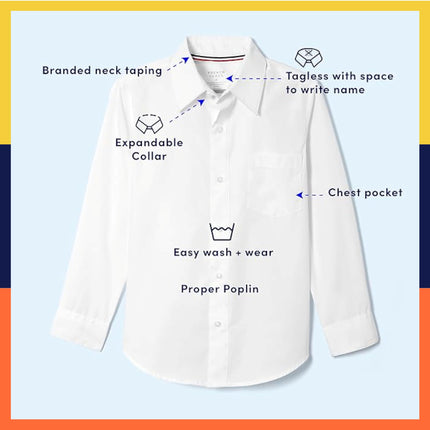 French Toast Boys' Expandable Collar Button Down Dress Shirt with Long Sleeves (Standard & Plus), White, 18 Years