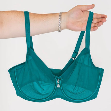 Curvy Couture Women's Sheer Unlined Underwire Plunge Bra, Fanfare, 38F