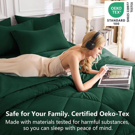 CozyLux Queen Comforter Set Emerald Green - 7 Pieces Complete Bedding Set