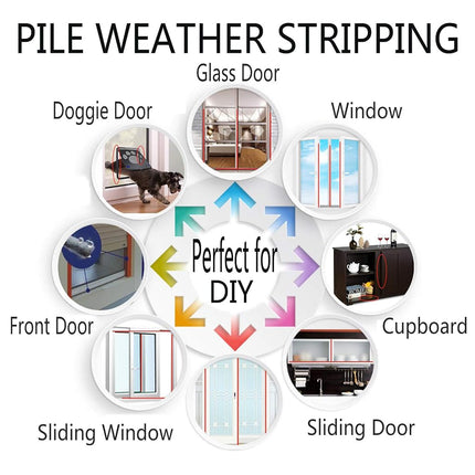 Weather Stripping Brush for Sliding Windows/Doors Frame Side,Pile Self Adhesive Weatherstrip Seal Strip Sealer Draft Stoppers (33ft x11/32 Backing x 11/32 Brush inch, White)