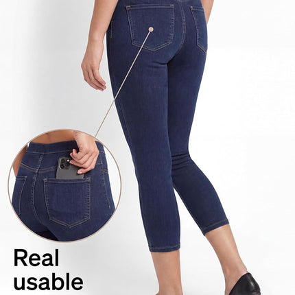 No Nonsense Women's Classic Denim Capri Legging with Pockets, White, 2x