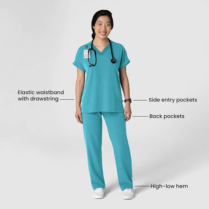 WonderWink Women's Stovepipe High-Low Hem Scrub Pant, Teal Blue, Medium