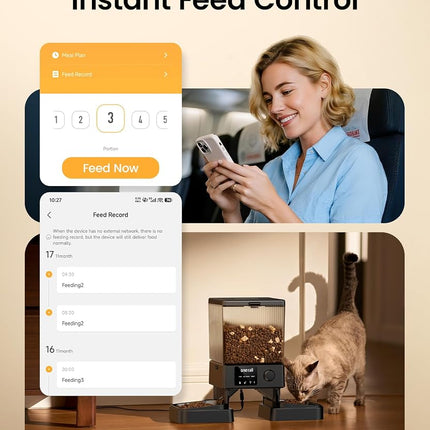 oneisall 5G WiFi Automatic Cat Feeder for 2 Cats, App Control, 20 Cups/5L