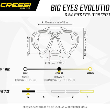 Cressi Big Eyes Evolution Crystal Mask - Revolutionary Adult Diving and Snorkeling Mask Crystal Silicone, Transparent/Black, One Size