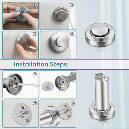 Door Stops 4 Pack, Magnetic Door Stoppers, Heavy Duty Magnetic Door Stop, Stainless Steel Door Catch, Holder Your Door, Modern Door Stopper Wall Floor Mount Door Holder, Brushed Nickel