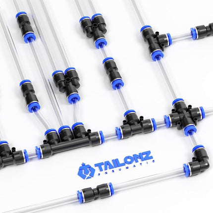 TAILONZ Pneumatic 6mm od Push to Connect Fittings Pneumatic Fittings Kit 10 Spliters+10 Elbows+10 tee+10 Straight (40 pcs)